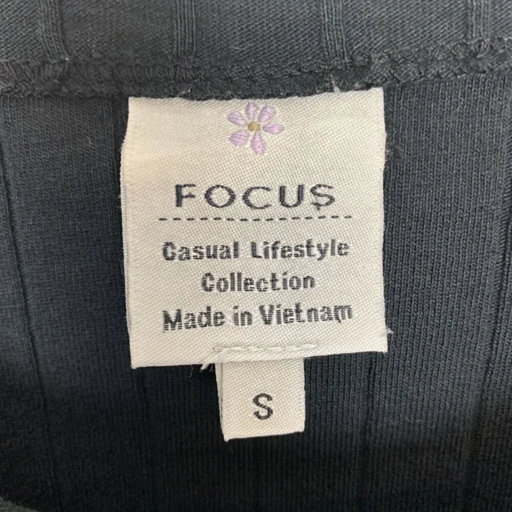 Focus Casual Life 3/4 Sleeve Tunic Top Black Knit Pocket Lagenlook Womens S